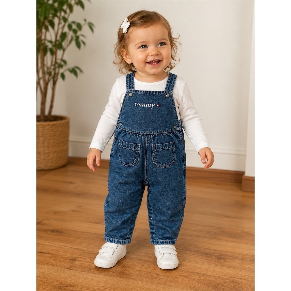 Tommy Hilfiger Baby Denim Overalls Bib Coverall Blue 12-18 Months Unisex vintage